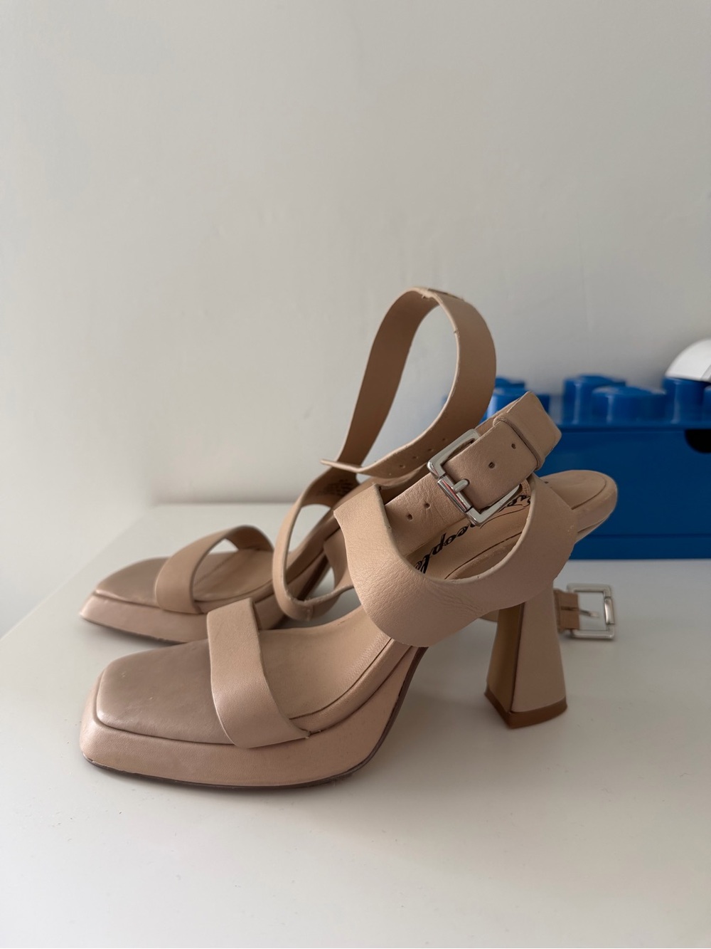 Free People Blush Nude Block Heel Sandals with Ankle Strap